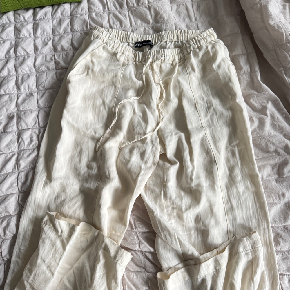 Zara cream linen pants
